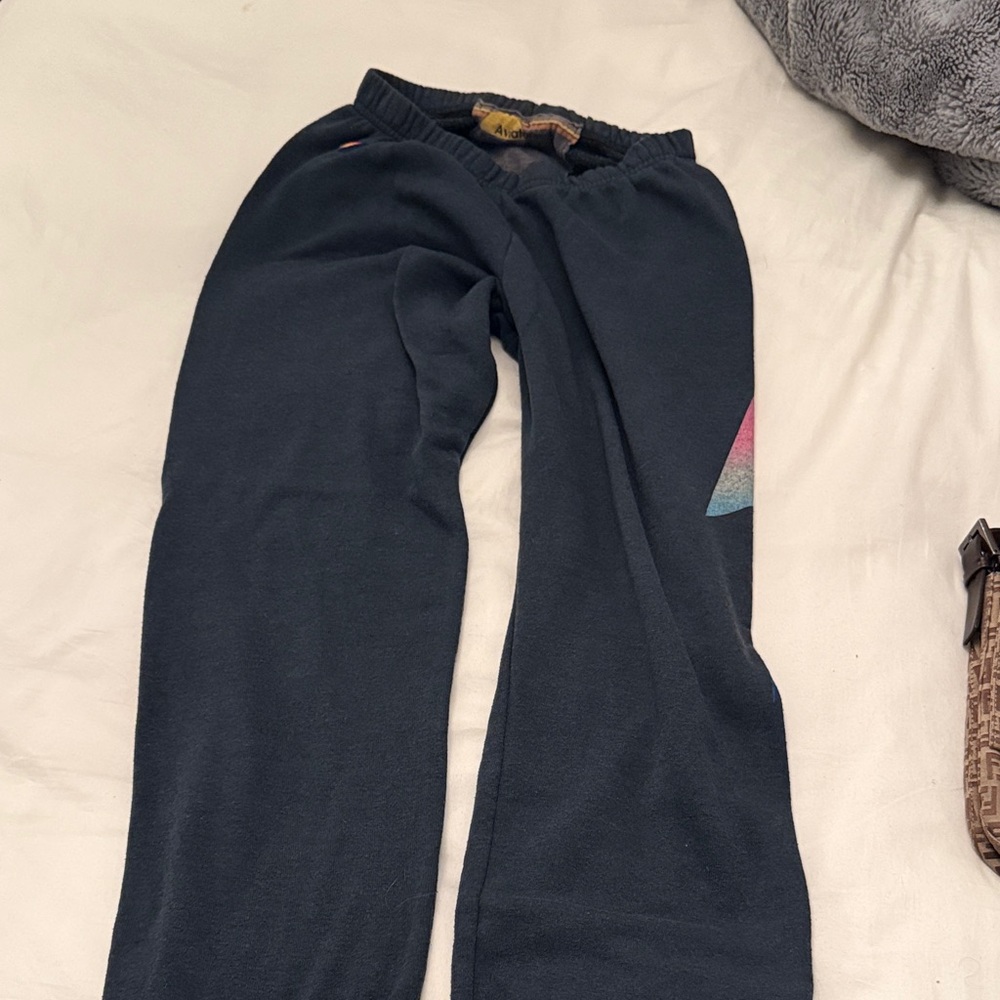 Aviator Nation Dark Blue Track Pants with Rainbow Detail